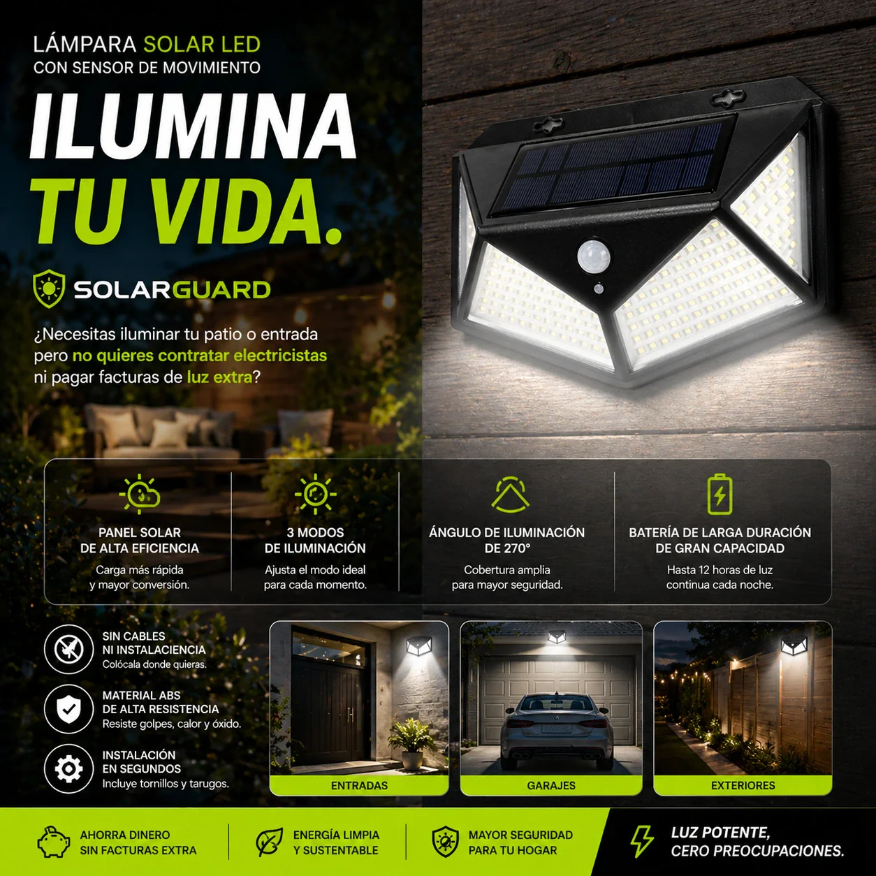 Lampara Solar Led Con Sensor De Movimiento - SolarGuard - Image 2
